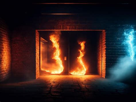 Premium AI Image A Fire Burns In A Dark Room With A Brick Wall And A