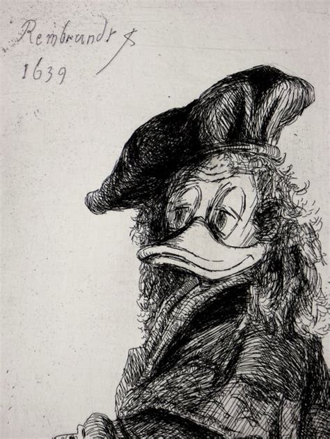 Donald Duck 1 25 Rembrandt Selbstportrait Mit Barett Und