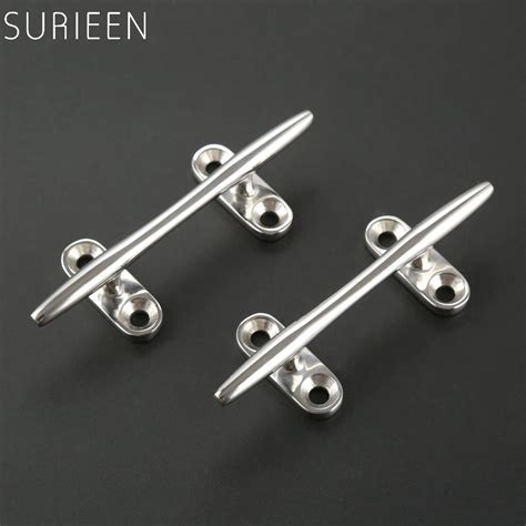 SURIEEN 2pcs Boat Rope Cleats Stainless Steel Marine Boat Hardware Open Base Cleat 4'' 100mm ...