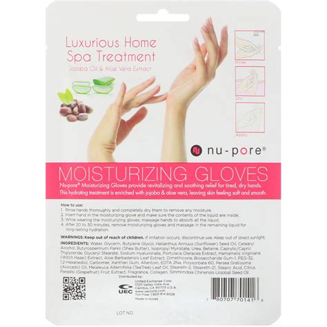 Nu Pore Moisturizing Gloves Jojoba Oil Aloe Vera Extract 1 Pair