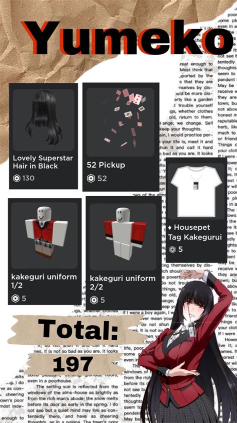 Yumeko Oufit For 197 Robux Roblox Codes Roblox Roblox Cute Cosplay