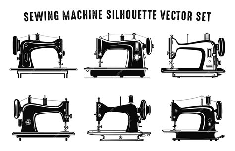 Premium Vector Sewing Machine Black Silhouette Vector Art Set Sewing Machines Silhouettes Icon