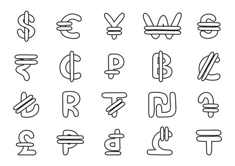 Set Of International Currency Symbols Cute Hand Drawn Vector