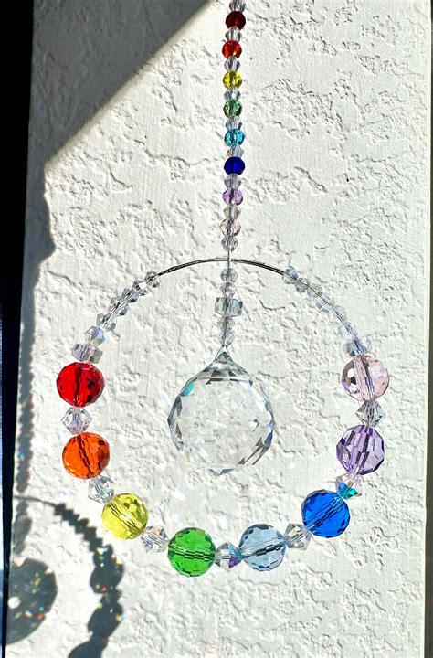 Rainbow Beaded Sun Catcher For Rearview Mirror Etsy