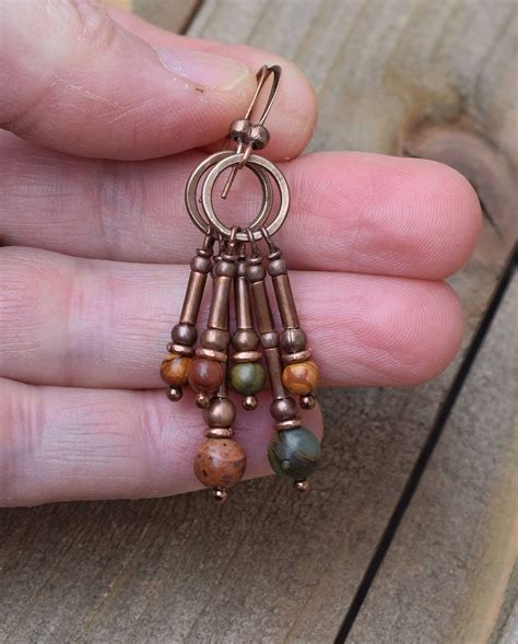 Boho Dangle Earrings Red Creek Jasper Earring Small Etsy