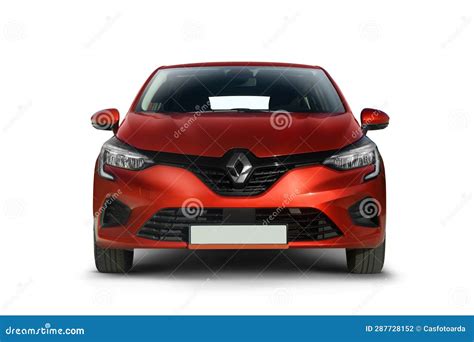 Frontal View Of The Red Renault Clio On White Background