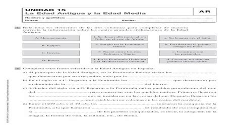Unidad 15 Ar La Edad Antigua Y La Edad Media · © Grupo Anaya Sa Conocimiento Del Medio 5º