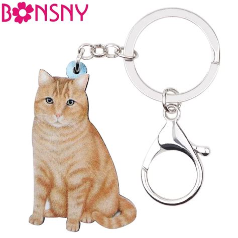 Bonsny Acrylic Elegant Sitting Orange Cat Key Chains Keychain Rings