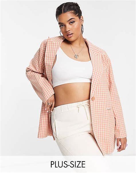 Heartbreak Plus Oversized Blazer In Peach Gingham Part Of A Set Asos