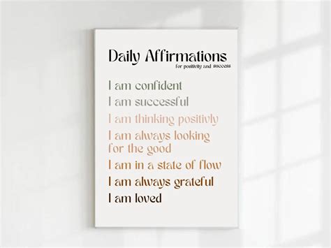 Printable Positive Affirmations Wall Art Poster Minimalist Printable