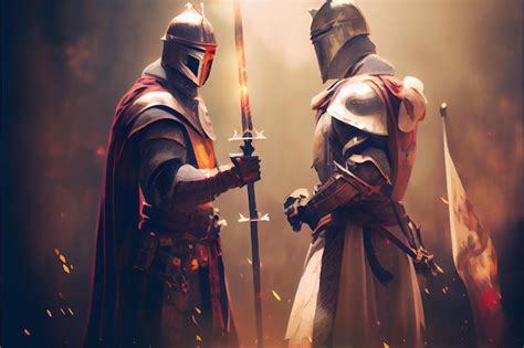 Premium Ai Image A Knight In Armor Facing Each Other With A Sword In