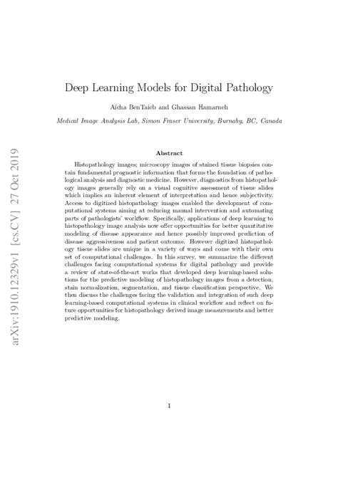 Pdf Deep Learning Models For Digital Pathology Aicha Bentaieb