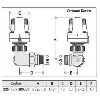 Caleffi vanne thermostatique à double équerre version droite Abitare