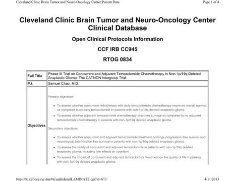 Cleveland Clinic Brain Tumor And Neuro Oncology Center Clinical