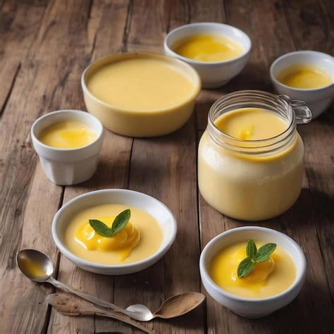 Premium Ai Image Homemade Vanilla Custard On Wooden Table Background