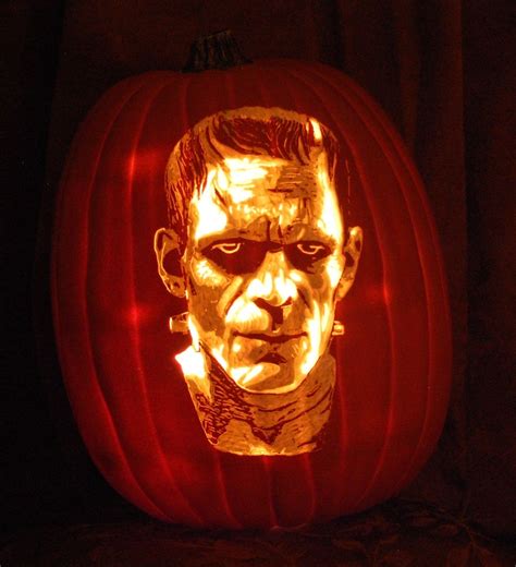 Frankenstein hand carved on a craft pumpkin. www.thepumpkinreaper.com ...