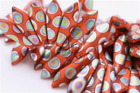 25pcs Czech Glass FANCY Dagger Beads 2 Toned Orange RAINBOW MATTE