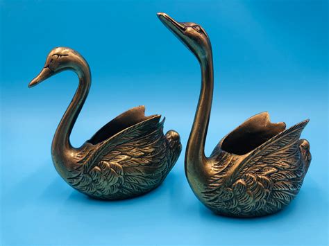 Vintage Brass Swan Planter Brass Swan Trinket Dish Brass Etsy