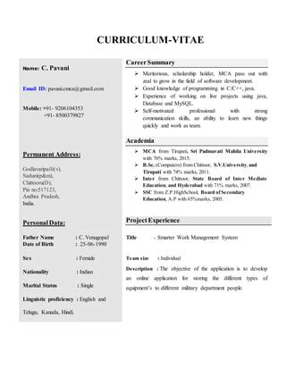 Mca Resume Pdf