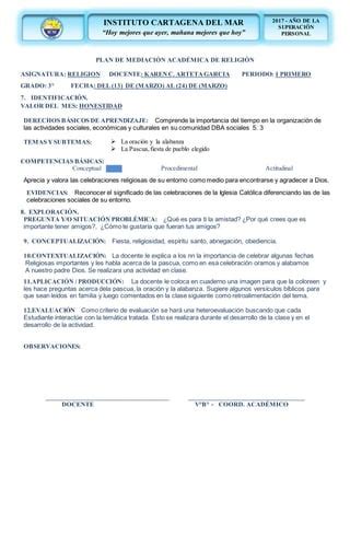 Plan De Clases Religi N Grado Pdf