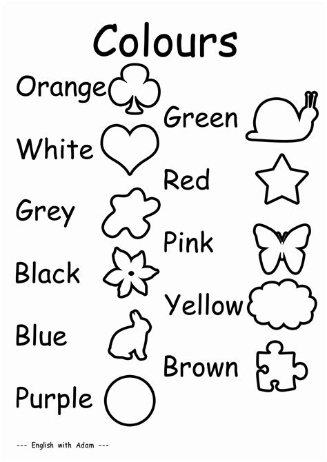 Worksheet Colour In English Coloring Worksheets