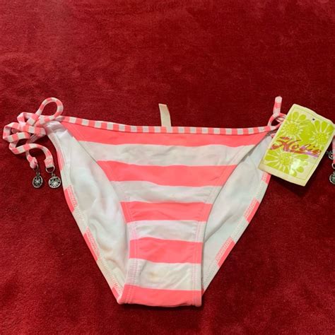 Hobie Swim New Women Hobie Bikini Bottom Size M Pink Coral White Striped Swimsuit Poshmark