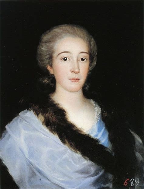 A Painting Of A Woman With White Hair Wearing A Blue Dress And Fur