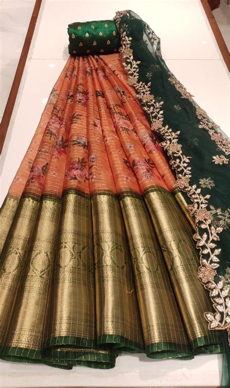 Floral Organza Kanchi Border Lehenghas