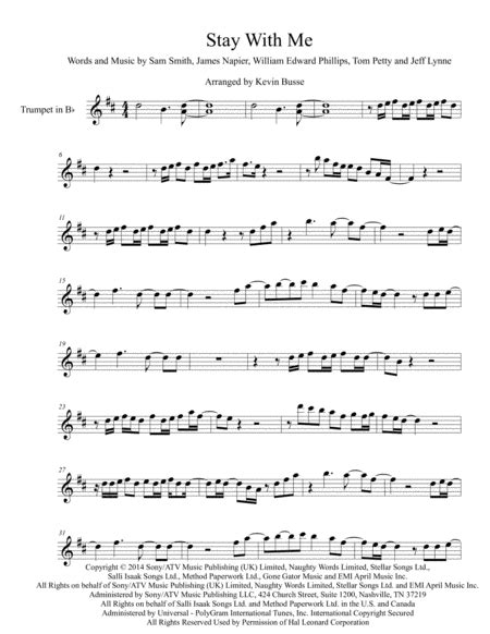 Stay With Me Arr Kevin Busse By Sam Smith Sheet Music For Trumpet