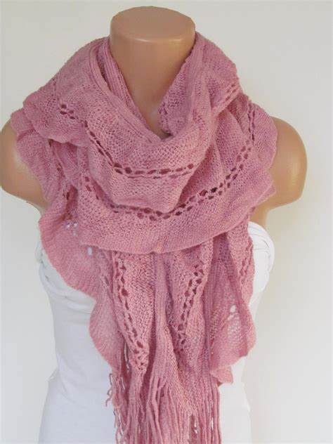 Knitted Shawl Scarf Pink Scarf Neck Warmer Winter Accessories Fall