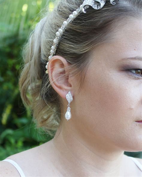 Crystal And Pearl Drop Bridal Earrings Bridal Earrings Etsy