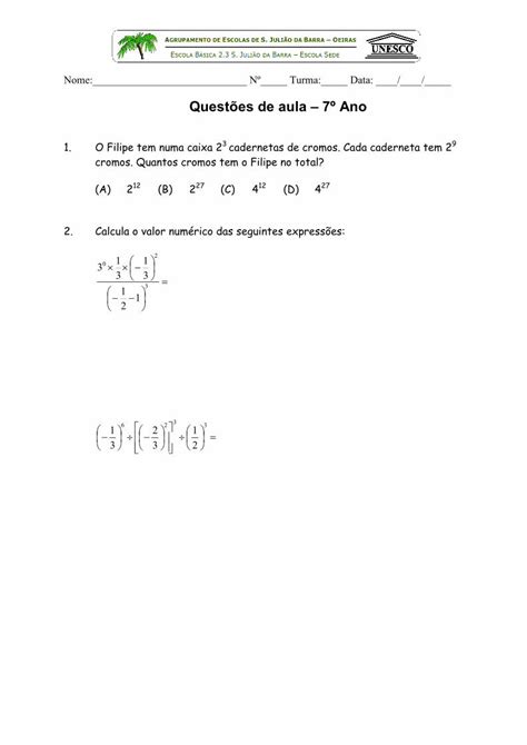 PDF 7º Quest 4 Potenciação e Radicais DOKUMEN TIPS