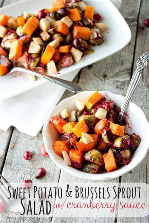 Sweet Potato Brussels Sprout Salad With Cranberry Sauce Simple Roots