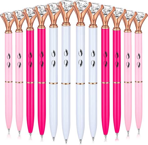 12 قطعة رموش كبيرة الماس أقلام بلينغ كريستال معدنية قلم حبر جاف فتاة