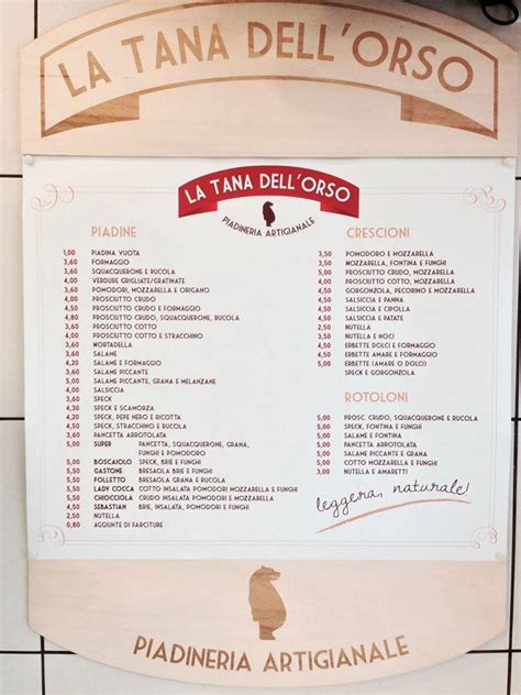 Menu At La Tana Dell Orso Restaurant Bologna