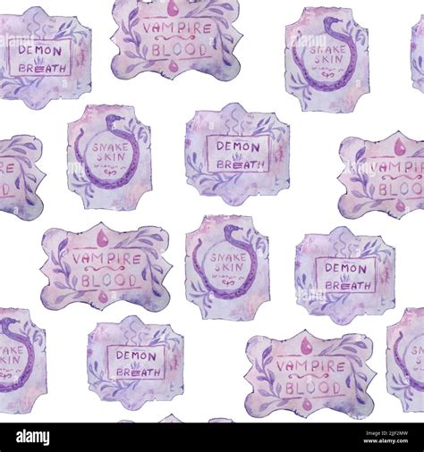 Watercolor Hand Drawn Seamless Pattern With Apothecary Potion Labels