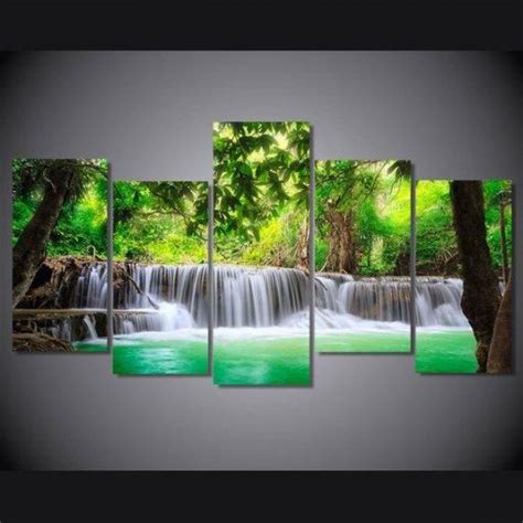 Grand Waterfall 01 Nature 5 Panel Canvas Art Wall Decor Canvas Storm