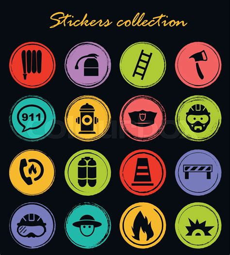 Fire Brigade Icons Set Stock Vector Colourbox