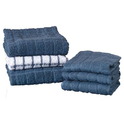 Ritz Terry Plaid Cotton Kitchen Towel And Dish Cloth Federal Blue Set