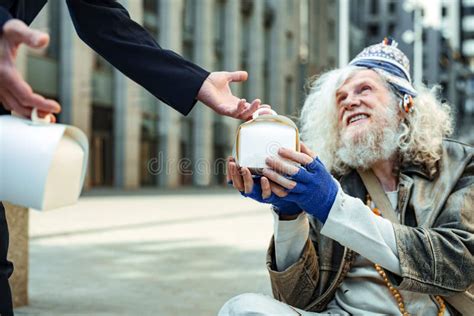 Charity Man Encouraging Other People Giving Food for Homeless Stock Image - Image of dirty ...