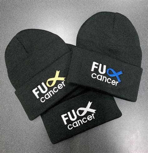Fuck Cancer Embroidered Winter Hat Beanies Multiple Ribbon Color Options Available Etsy