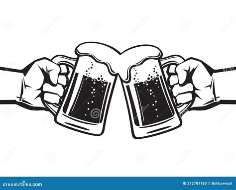 Two Hands Holding Toasting Beer Mugs Cheers Clinking Glass Tankards