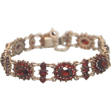 Antique Bohemian Garnet And Silver Bracelet 19th Century From Akaham