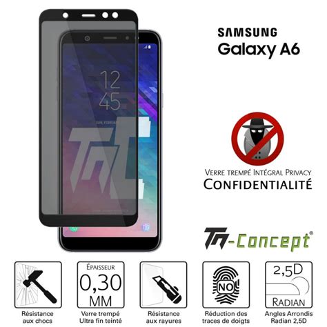 Verre trempé intégral teinté Anti Espions Samsung A6 2018 TM Concept