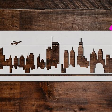 Geometric City Skyline Stencil Reusable Geometric City Etsy