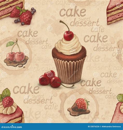 Vintage Pattern With Cake Illustrations Stock Illustration