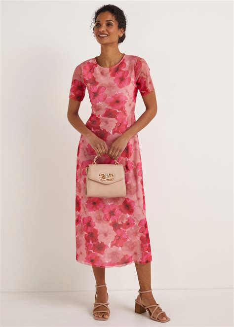 Et Vous Pink Floral Mesh Midi Dress Matalan