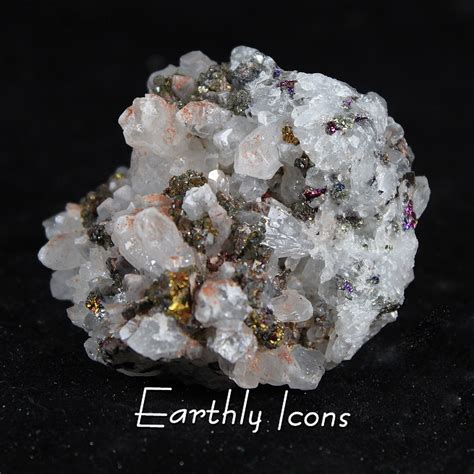 Iridescent Chalcopyrite Uv Reactive And Quartz Cluster Mineral Specimen