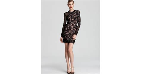 Lyst Nicole Miller Lace Dress Long Sleeve Mesh In Black