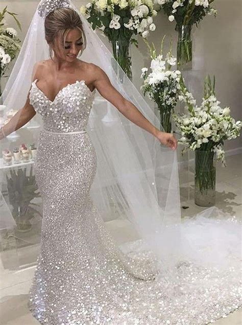 Sparkly Mermaid Wedding Dresses With Court Train Fashion Formal Gowns